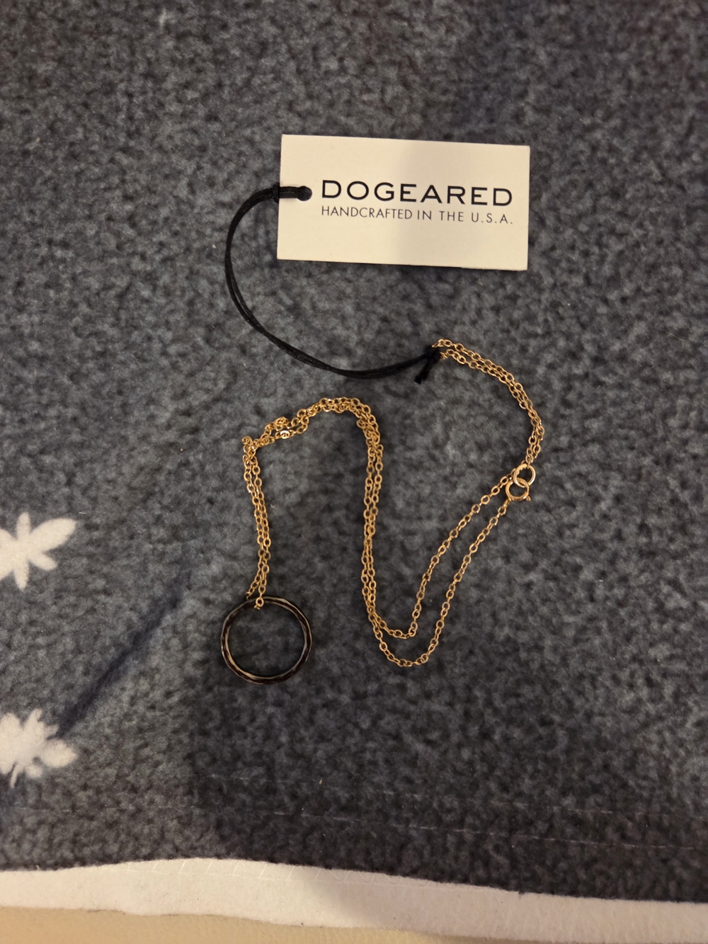 Dogeared Black Goldtone Circle Pendant on Goldtone Chain NWT